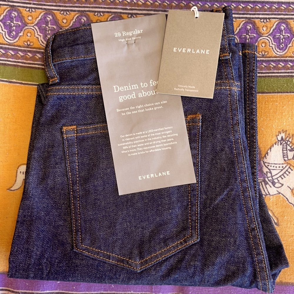 Everlane high rise skinny jean. Brand new. Blue denim. 29 regular length.